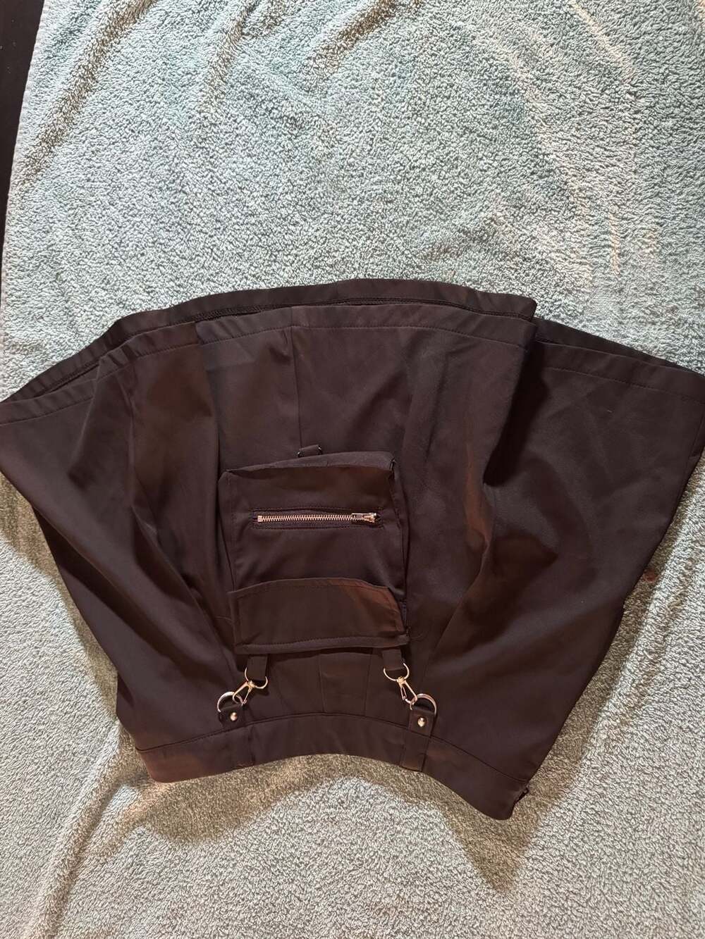 Black Pleated Mini Skirt with Detachable Utility Pocket Size M